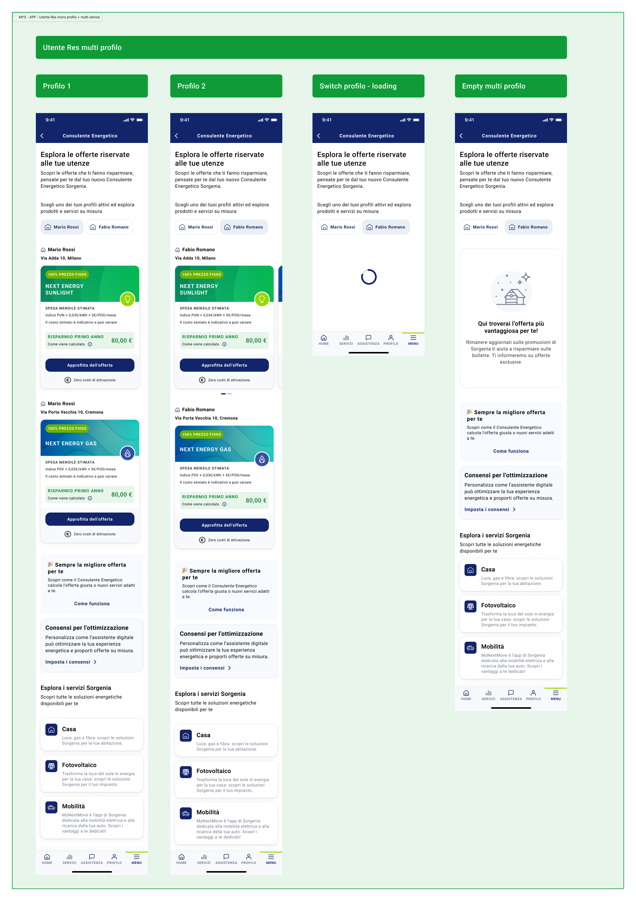 Energy Advisor mobile screens