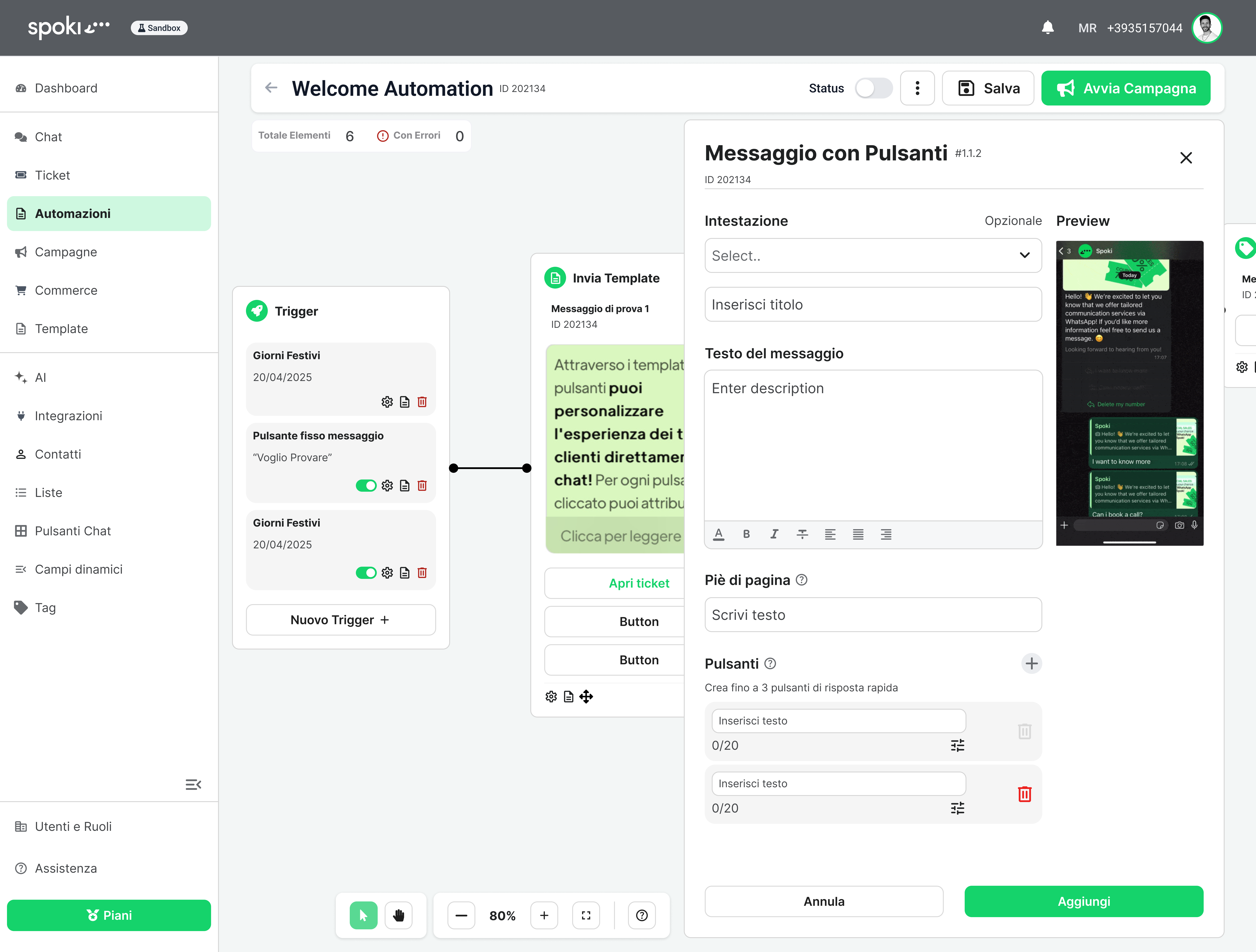 Spoki, editor automazioni WhatsApp